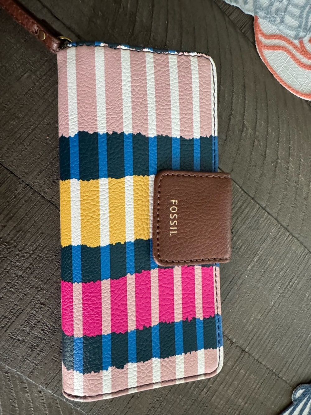 Fossil Multicolor Stripe Phone Wallet with Brown Snap